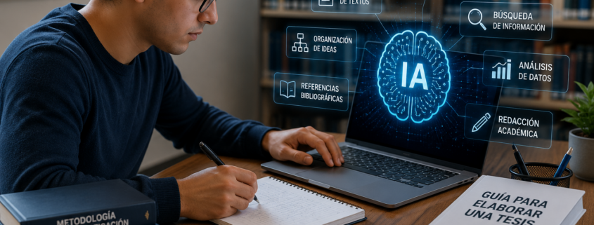 Estudiante utilizando Inteligencia Artificial para elaborar una tesis de manera ética y responsable.
